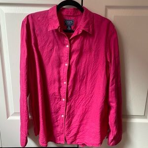 Chaps 💯Linen Button Down Hot Pink Size L